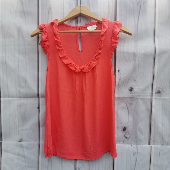 kate spade Tops - Kate Spade Coral Ruffle Sleeveless Shirt Size XS